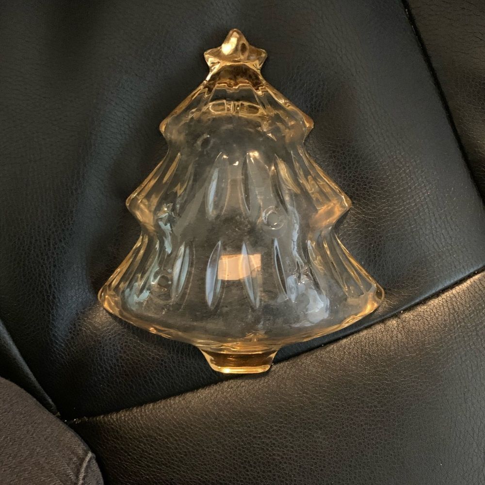 Studio Nova Christmas Tree Glass Candy Dish Gold Trim‎ Star Topper 6 inch